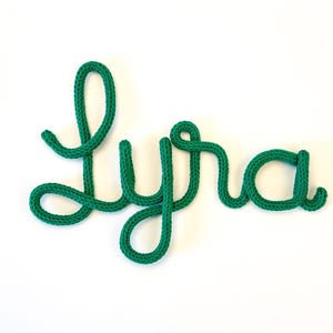Knitted wire name decoration | 13-14cm Tall | Wool word | | Personalised initial decoration | Rhinestones | Beads | Gift | Nursery