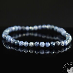 Pulsera fina de Zafiro Azul con cuentas AA de 4 mm redondas facetadas - Protección - Comprensión - Poder
