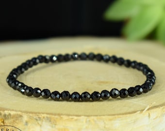 Fijne armband Zwarte Spinel AAA kralen 4mm rond facet geslepen - Bescherming - Verankering - Kracht, cadeau voor haar, energiearmband