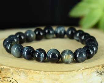 Bracciale Occhio di Falco con Perle Rotonde Naturali da 10 mm - Chiaroveggenza - Abbondanza - Guarigione