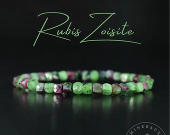 Ruby on Zoisite / Anyolite / Rubicrosite Bracelet AA Faceted Cubes 4mm - Integration - Spiritual Calm - Healing