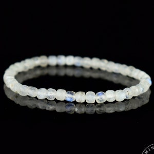 Rainbow Moonstone Bracelet 4mm square faceted AA beads White labradorite Peristerite