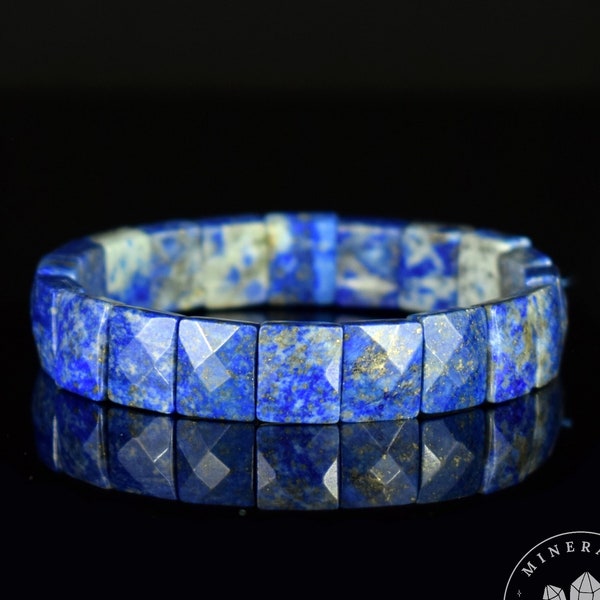 Bracelet Lapis Lazuli perles 12mm x 9mm rectangles facettées grade AA - Vérité - Mémoire - Conscience #1