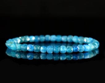 Natural Blue Apatite bracelet AA faceted square bead bracelet 4mm