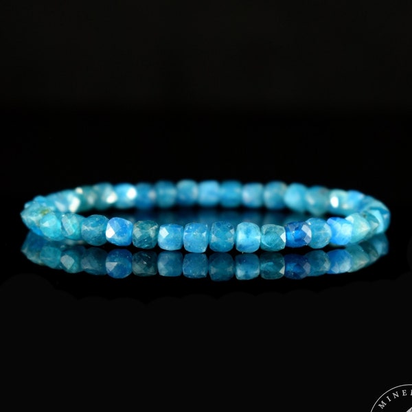 Bracelet Apatite Bleue naturelle AA bracelet perles carrées facettées 4mm