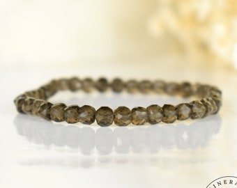 Bracelet Smoky Quartz beads 4mm square faceted grade AAA