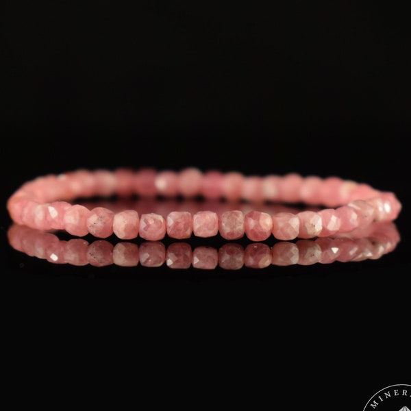 Bracelet Rhodochrosite AAA perles cubes facettées 4mm - Amour - Confiance en Soi - Anti Stress