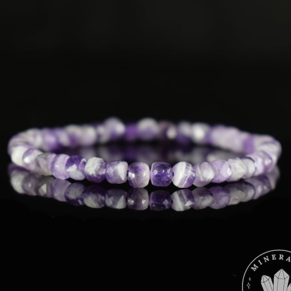 Amethyst Chevron Bracelet Faceted Square Beads 4.5mm - Integration - Spiritual Calm - Healing