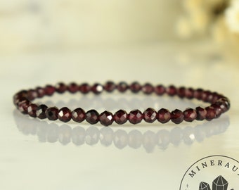 Almandine Red Garnet Bracelet from Mozambique AAA faceted round beads 4mm - Initiation - Stimulation - Radiance