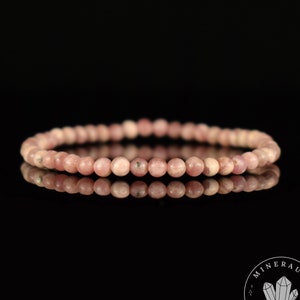Bracciale in rodocrosite argentina qualità AA perline rotonde da 4 mm - Amore - Fiducia in se stessi - Antistress