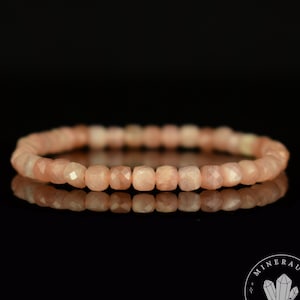 Peach Moonstone Bracelet AA faceted cubes 4.5mm