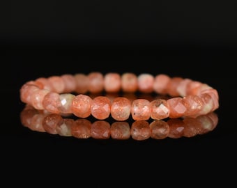 Pulsera Sunstone perlas 6mm cuadrado facetado AAA - Calidez - Optimismo - Fertilidad