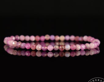 Bracelet Rubis Rose Myanmar non traité perles 4mm rondes facettées - Pensée positive - Entretien - Stabilité