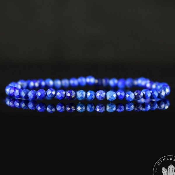 Bracelet Lapis Lazuli perles rondes facettées 4mm naturelles - Vérité - Mémoire - Conscience