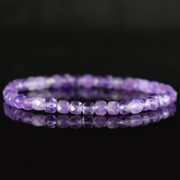 Amethyst bracelet from Brazil AAA faceted cubic beads 4.5mm - Integration - Spiritual calm - Healing