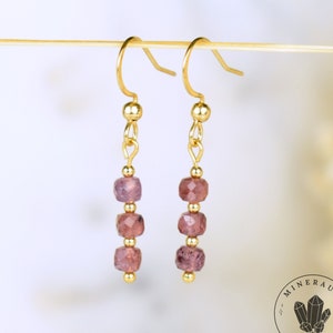 Rhodolite Pink Garnet Earrings Faceted Cubic Beads