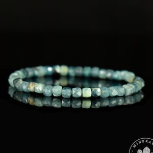 Blue Tourmaline Bracelet Indigolite AA square faceted beads 4.5mm - Soothing - Serenity - Creativity