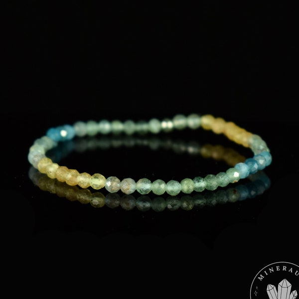 Bracelet Apatite Bleue Verte Jaune perles en dégradé 4mm rondes facettées naturelles AA