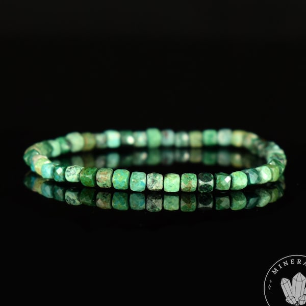 Green Chrysocolla bracelet AA faceted cubes 4mm, Communication - Relaxation - Absorption