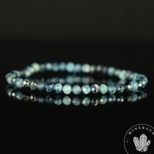 Bracelet Tourmaline Bleue Indigolite AA perles rondes facettées 4mm - Apaisement - Sérénité - Créativité
