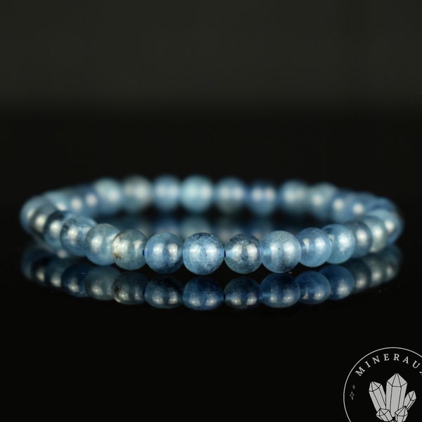 Bracelet Aigue-Marine et Tourmaline Noire perles rondes 6mm AA - Devil Blue Aquamarine