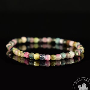 AA Multicolor Tourmaline Bracelet Faceted Square Beads 4mm - Revelation - Growth - Renewal