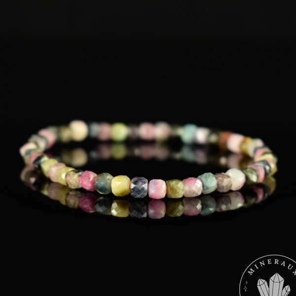 Bracelet Tourmaline Multicolore AA perles carrées facettées 4mm - Révélation - Croissance - Renouvellement