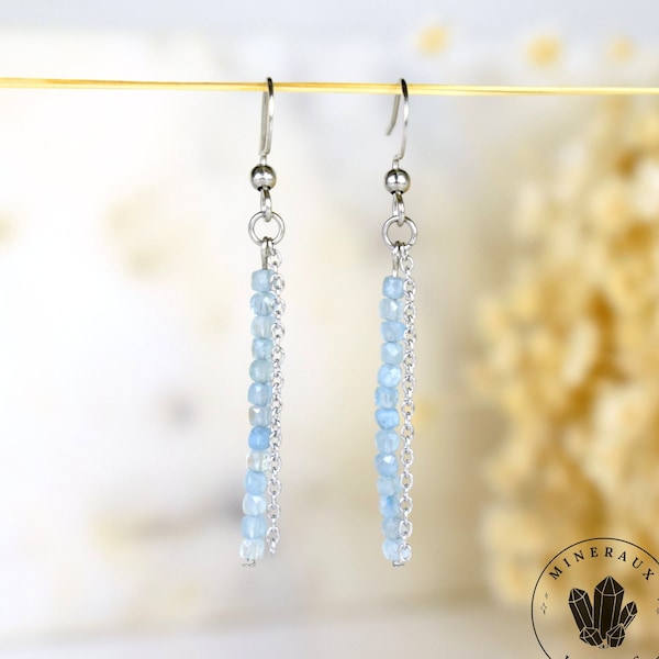 Boucles d'oreilles Aigue Marine pendantes tiges