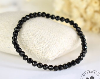 Schwarzes Turmalin-Armband, 4 mm runde, facettierte Perlen – Verankerung – Schutz – Neuausrichtung