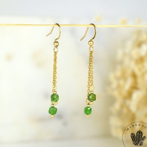 Diopside Chrome earrings faceted square beads 4mm natural AAA