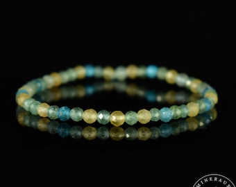 Bracelet Blue Green Yellow Apatite beads 4mm round faceted natural AA