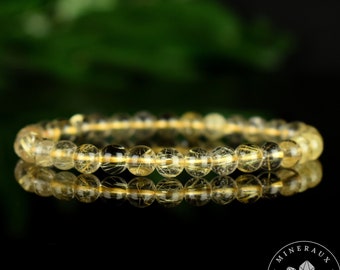 Bracelet Quartz Rutile doré 6mm perles rondes AAA