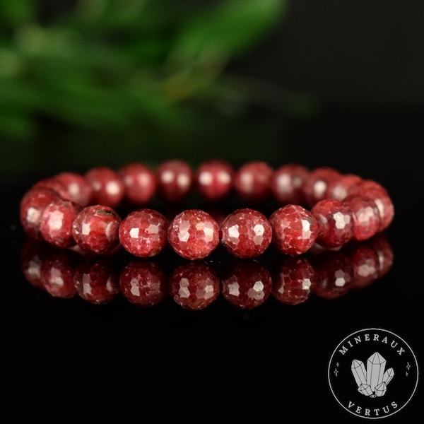 Bracelet Rubis Rouge perles 8mm naturelles rondes facettées Myanmar grade AAA