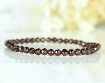 Rhodolite Pink Garnet Bracelet AAA round faceted beads 4mm - Confidence - Intuition - Inspiration