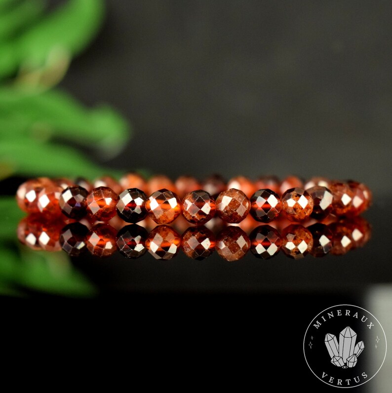 Orange Spessartite Garnet Bracelet AAA faceted round beads 6mm Fortification Stimulation Radiance image 5