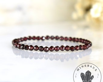 Bracciale AAA in granato rosso almandino del Mozambico, perle rotonde sfaccettate da 4 mm - Iniziazione - Stimolazione - Splendore