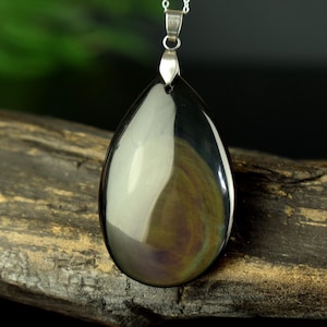 AAA 90 Carat Sky Eye Obsidian Pendant - 44mm x 28mm Unique Rainbow Obsidian Natural Stone #452