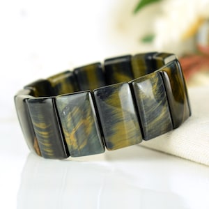 Hawk&#39;s Eye Cuff Bracelet 25mm x 15mm natural beads with Tiger&#39;s Eye - Unique Jewelry #2