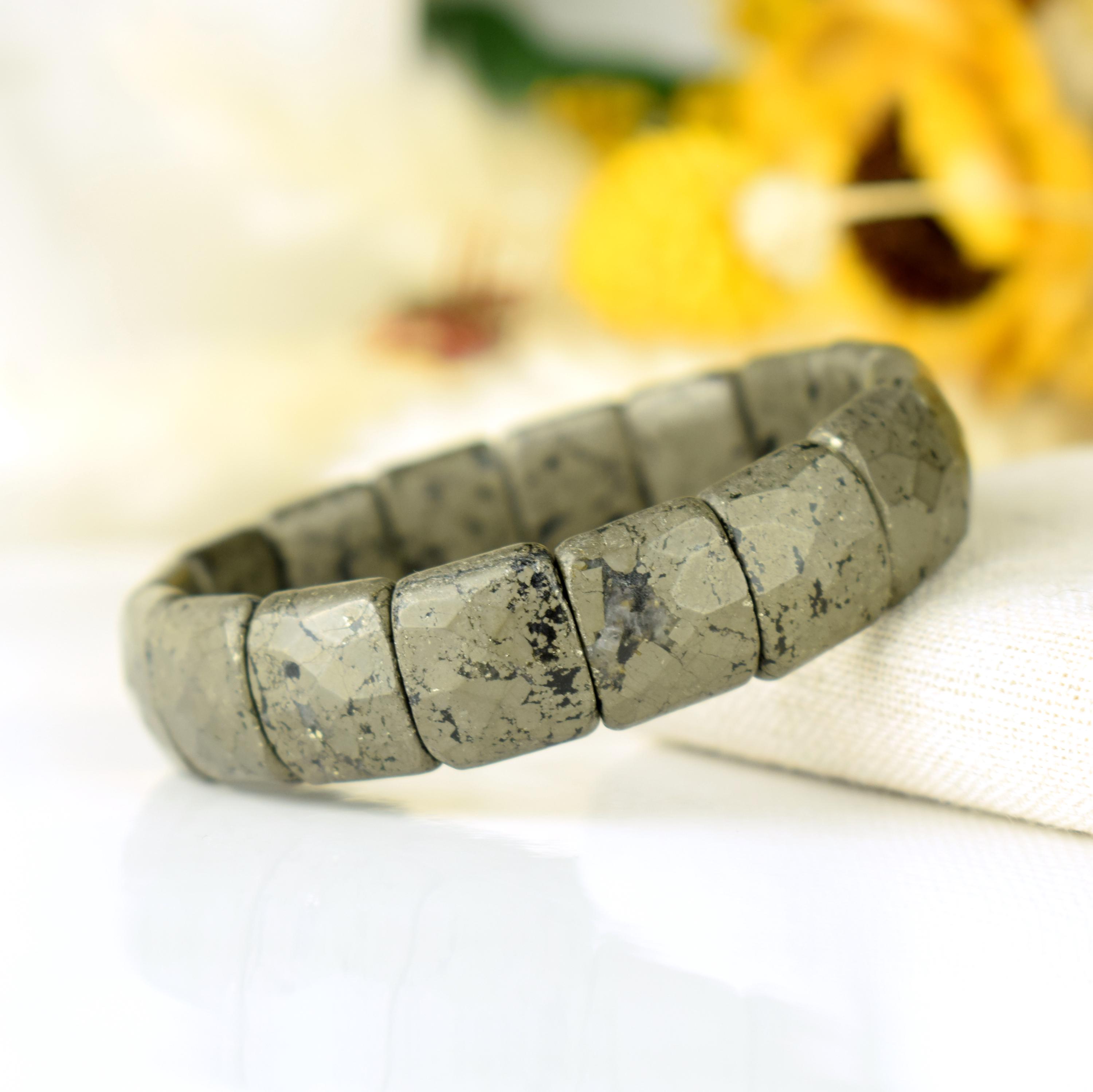 Pirite con Magnetite - Oro dei Guaritori - Oro Apache - Bracciale Marcasite 15 mm x 13 mm sfaccettato - Gioielli Unici #1