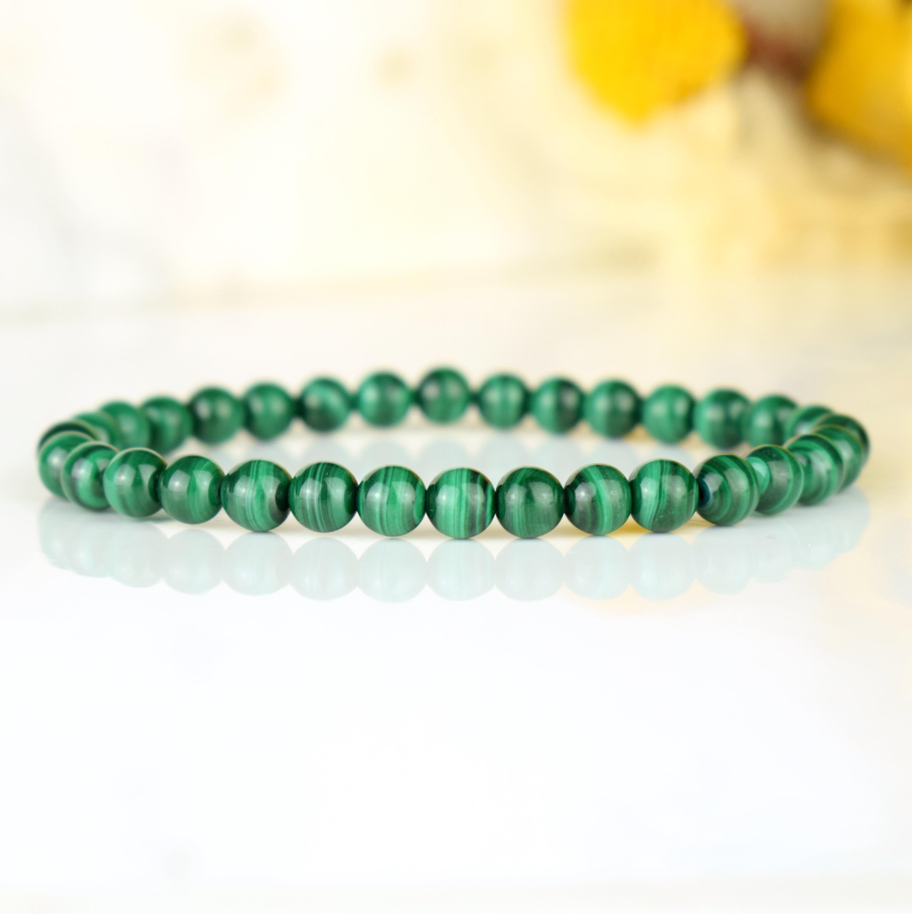 Bracelet En Malachite Naturelle, Pierre Verte Marbrée, 72g, Diamètre 6,6cm, Laiton, Occasion (éclats)