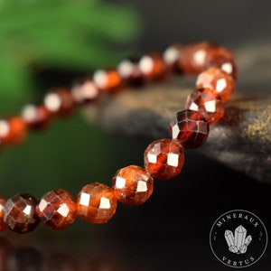 Orange Spessartite Garnet Bracelet AAA faceted round beads 6mm Fortification Stimulation Radiance image 3