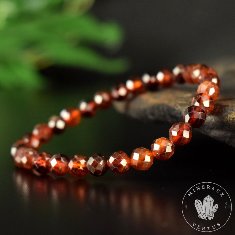 Orange Spessartite Garnet Bracelet AAA faceted round beads 6mm Fortification Stimulation Radiance image 2