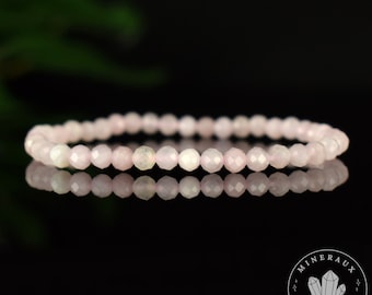Bracelet Quartz rose AA perles 4mm rondes facettées- Amour - Emotion - Libération
