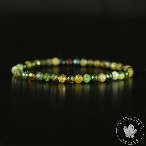 Bracelet Tourmaline Verte Verdélite AA 4mm perles rondes facettées