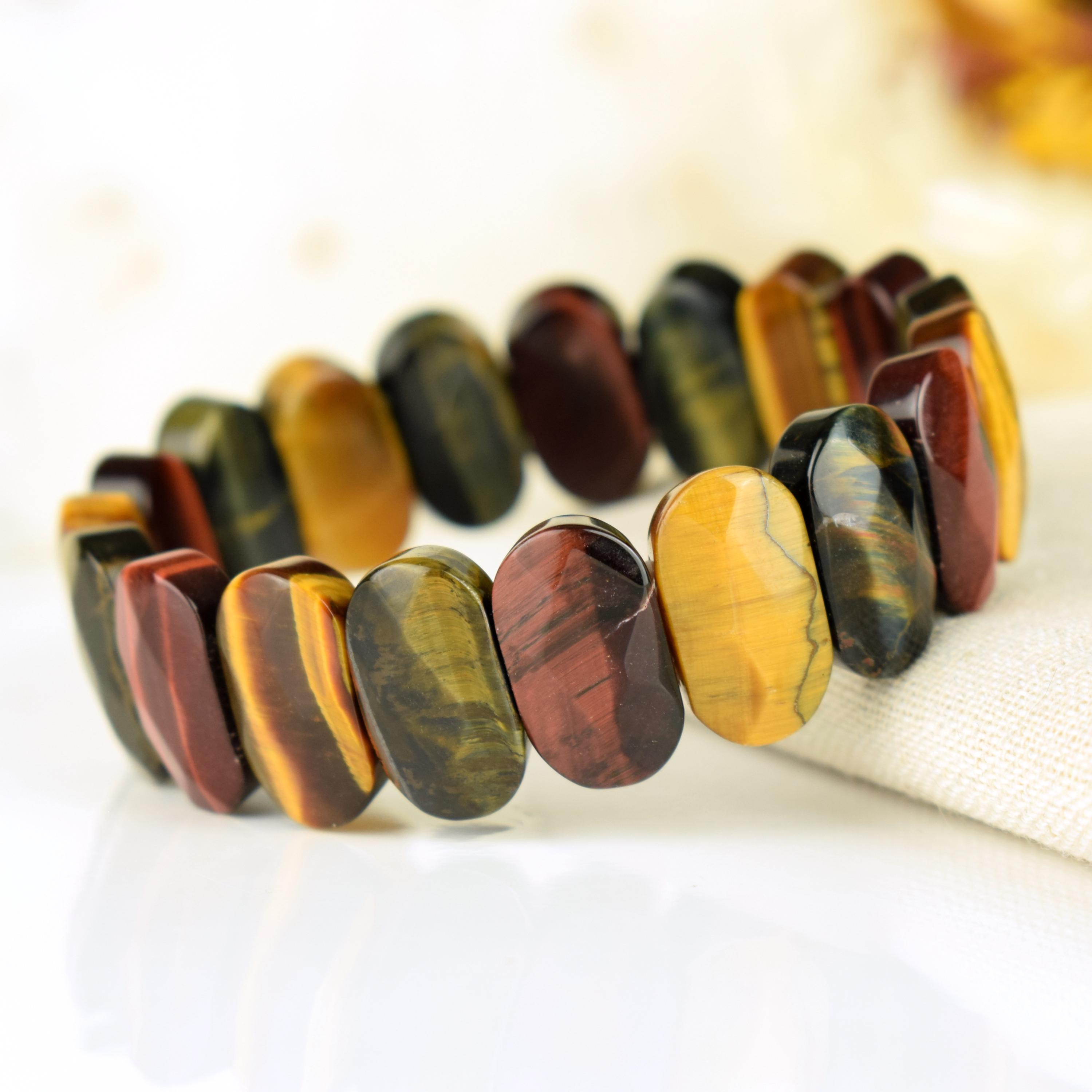 Tigerauge Edelstein Armband Damen | 18k Echt Vergoldet