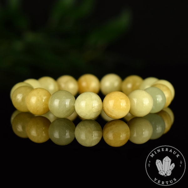 Bracelet Héliodore 12mm perles rondes AA, Béryl Jaune