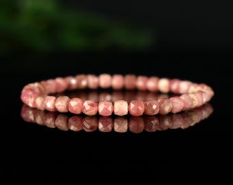 Rhodochrosite AAA Bracelet Faceted Cube Beads 4.5mm - Love - Self-Confidence - Anti Stress