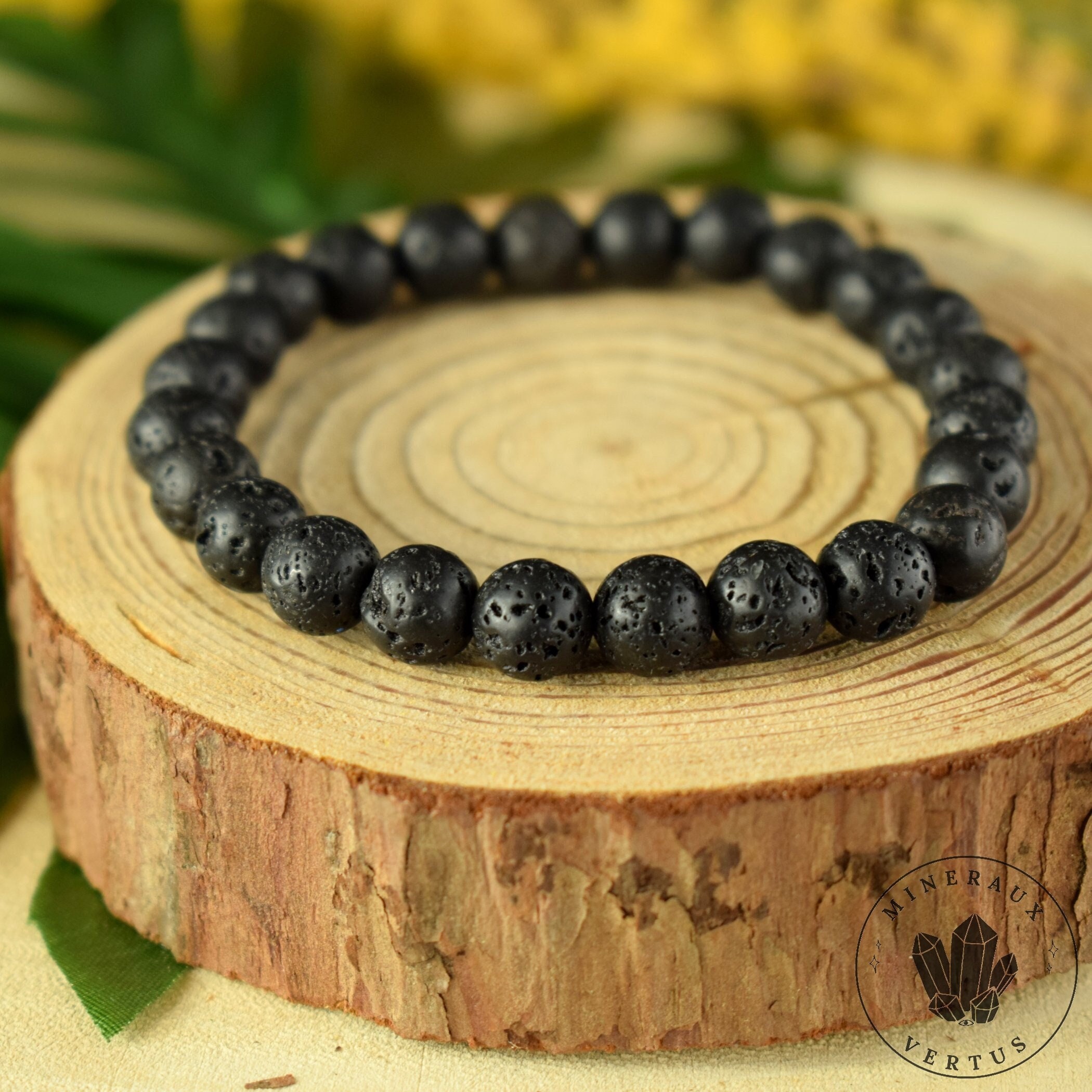 Lava stone bracelet natural round beads 8mm