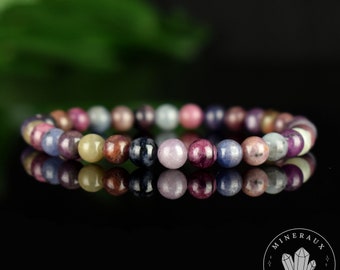 Bracciale con zaffiri multicolori perle rotonde naturali da 6 mm Myanmar AA - Pensiero positivo - Manutenzione - Stabilità