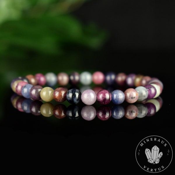 Bracelet Saphir Multicolore perles rondes 6mm naturelles Myanmar AA - Pensée positive - Entretien - Stabilité